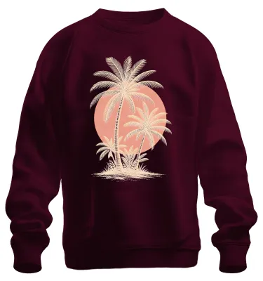 Productafbeelding van Tropische palmen, zonsondergang, strand, vakantie, paradijs, sweater, trui, bordeauxrood, maat S