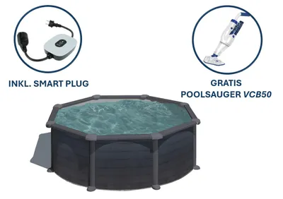 Produktbild von GRE Runder Stahlwandpool mit Graphiteoptik Ø 350 x 132 cm, Serie Granada + Smart Plug + GRATIS Elektrischer Poolreiniger ELECTRIC VAC PLUS