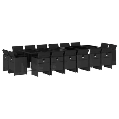 Produktbild von 17-tlg. Garten-Essgruppe mit Kissen Schwarz Poly Rattan