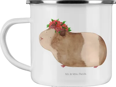 Produktbild von Mr. & Mrs. Panda Teetasse Meerschweinchen Weisheit - Weiß - Geschenk, Emaille Tasse, Spruch, Teebecher, Becher, Haferl, Meeries, Wunderland, wanderbecher, Lustige Sprüche