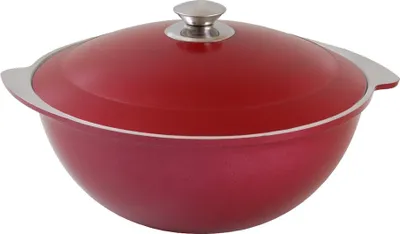 Produktbild von Kukmara Kazan Kasan aus Alu Aluguss 6 Liter - Schmortopf - Asia-Wok - Dekorative Außenbeschichtung Weinrot