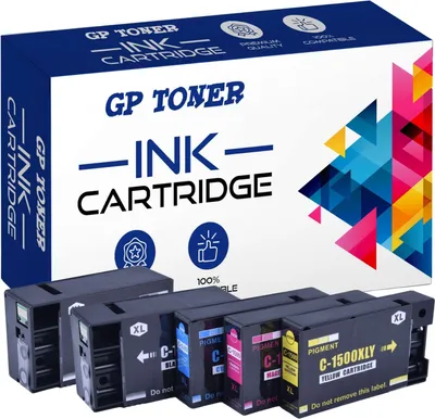 A box of GP Toner ink cartridges with several cartridges displayed in front of it.