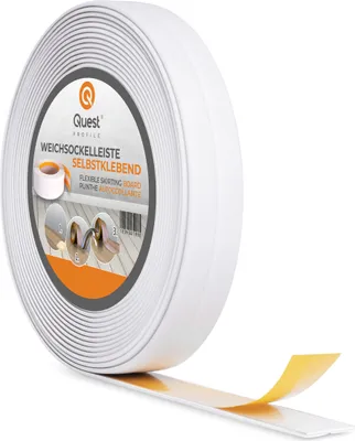 Produktbild von QUEST Weichsockelleiste selbstklebend 10x10mm, 5m mm, PVC-Kunststoff, Schaumklebeband, für Küche und Bad, Dichtungsband, weiß