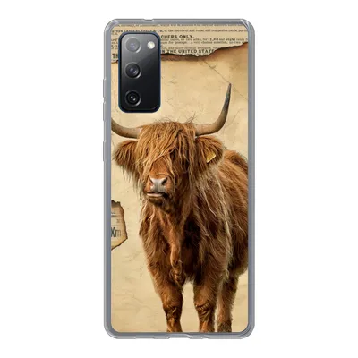 Produktbild von MuchoWow® Handyhülle Schutzhülle Hülle für Samsung Galaxy S20 FE Schottischer Highlander - Retro - Zeitungsartikel Silikon Softcase Handy Hülle - Abdeckung
