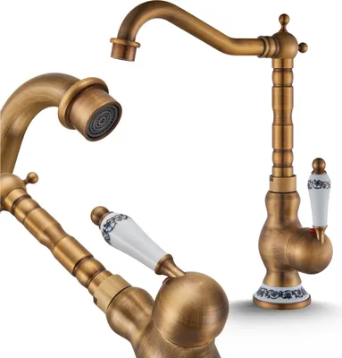 Produktbild von Waschbeck armatur, Wasserhahn Bad Retro, Messing, Hochdruck, mit Regulierung von Wasserfluss und Wassertemperatur