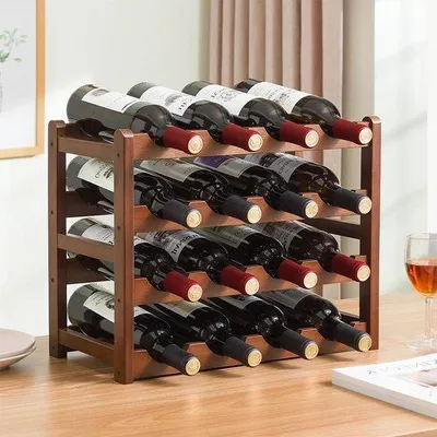 Immagine prodotto di Portabottiglie impilabile per vino con 4 livelli per 16 bottiglie, cantina modulare in bambù naturale 43 x 23 x 38 cm - necessario