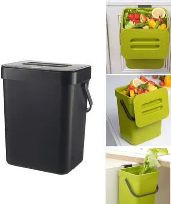 Obrázok produktu pre Malý kompostovací zásobník do kuchyne, odpadkový kôš na pracovnú dosku, nádoba s vekom, kompostér, na vnútorné použitie, čierny, 5 l