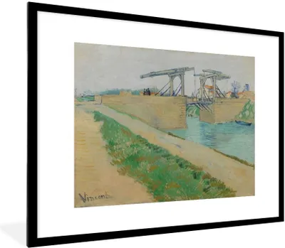 Produktbild von MuchoWow® MuchoWow® Gerahmtes Poster Die Brücke von Langlois - Vincent van Gogh 80x60 cm - Poster mit zchwarzem Bilderrahmen - Schlafzimmer-Dekorationen - Fotoposter