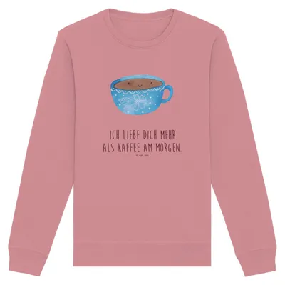 Produktbild von Mr. & Mrs. Panda Bio Baumwoll Pullover Kaffee Tasse Größe XS - Canyon Pink - Geschenk, Glücklich, Pulli, Nachhaltiger, Genuss, Sweater, Liebe, Lustige Sprüche, Geschmack