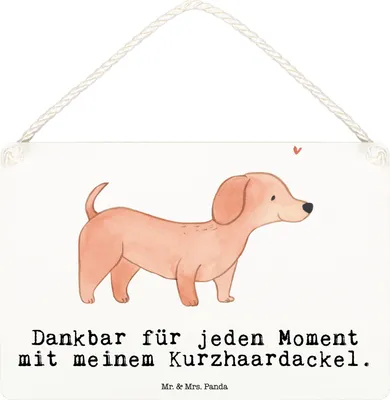 Produktbild von Mr. & Mrs. Panda Schild Dackel Kurzhaardackel Moment DIN A6 - Weiß - Geschenk, Dachshund, kleine aufmerksamkeit, Türschild, holzbild, Dekoschild, Teckel, Holzschild
