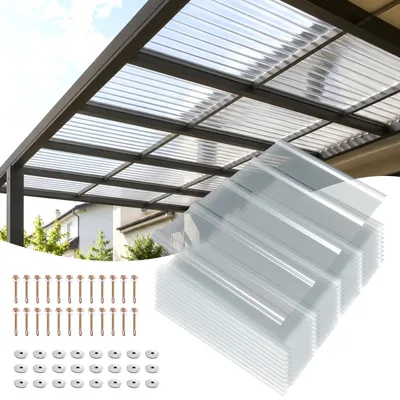 Obrázek produktu pro Vigevee, sada 10 kusů, průhledné FRP světelné panely, rozměry 90x60 cm, tloušťka 1 mm, profilované desky, ochrana proti UV záření, odolnost proti krupobití a povětrnostním vlivům, včetně šroubů pro zastřešení terasy nebo garáže