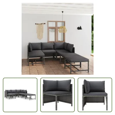 Produktbild von The Living Store 7-tlg. Garten-Lounge-Set mit Kissen Poly Rattan Grau
