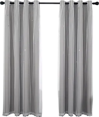Image de Topchances 2 pièces rideau chambre enfant rideau avec oeillets - H 243 x L 132 cm rideau étoile avec voile rideau chambre enfant fille rideau oeillet,Gris