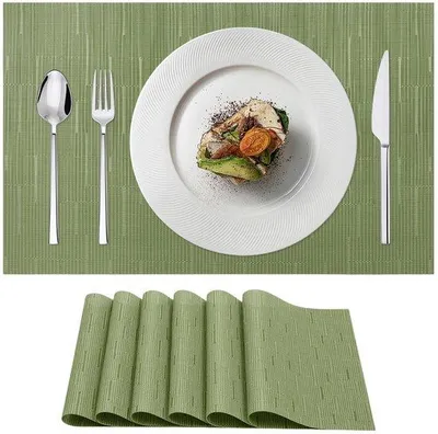 Immagine prodotto di Set di 6 tovagliette Unyqoos®, dimensioni 45 x 30 cm, in tessuto, PVC, impermeabili e resistenti al calore fino a 80°C, senza BPA – ideali per la casa e la ristorazione