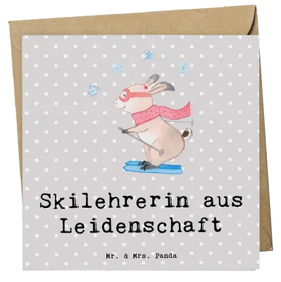 Produktbild von Mr. & Mrs. Panda Klappkarte Skilehrerin Leidenschaft - Grau Pastell - Geschenk, Grußkarte, doppelkarte, Glückwunschkarte, anlasskarte, faltkarte