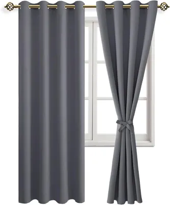 Image de Rideaux occultants - Œillets - Pour chambre à coucher - Salon - Gris - Lot de 2