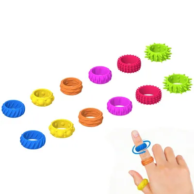 Produktbild von 12-teiliges Akupressur-Ring-Set, Silikon-Anti-Stress-Ringe, Finger-Massage-Ringe zur Stresslinderung, Entspannung und Förderung der Durchblutung