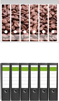Produktbild von Wallario 6 Stück breite Ordner inkl. Klebeetiketten mit Motive Frisch geröstete Kaffeebohnen -  Set mit Rückenschildern / Ordnerrücken Stickern
