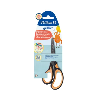 Zdjęcie produktu dla Pelikan griffix Schulschere spitz  Linkshänder NeonBlack Blister