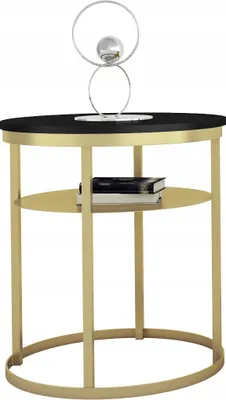 Zdjęcie produktu dla Okrągły Stolik Kawowy z Półką Do Salonu Loft 55 cm Metal Złoty+MiniPearl
