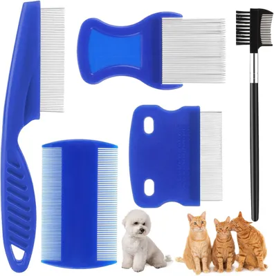 Produktbild von 5-teiliges Läuse- und Flohkamm Set, verschiedene Kammarten, für Hunde, Katzen, Kinder, Erwachsene