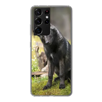 Produktbild von MuchoWow® Handyhülle Schutzhülle Hülle für Samsung Galaxy S21 Ultra Wolf - Schwarz - Gras Silikon Softcase Handy Hülle - Mobiltelefon
