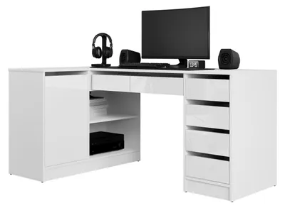 Produktbild von MIRJAN24 Eckschreibtisch / Schminktisch Ada, Elegante Kosmetiktisch, Frisiertisch, Modern Schlafzimmer (Weiß / Weiß Hochglanz)