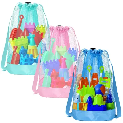 Productafbeelding van Strandtas voor kinderen, 3-delig, met netzakken, verkrijgbaar in verschillende kleuren, ideaal voor het strand