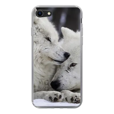 Produktbild von MuchoWow® Handyhülle Schutzhülle Hülle für iPhone SE 2020 Wölfe - Schnee - Familie Silikon Softcase Handy Hülle - Kartenbesitzer