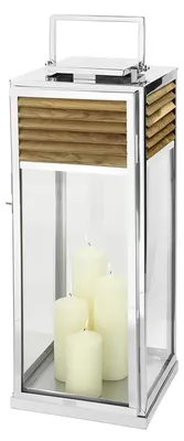 Produktbild von FINK Laterne GENUA - große Bodenlaterne aus Edelstahl und Teakholz, silberfarben, braun, H 80 cm - für Eingang, Terrasse
