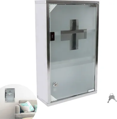 Produktbild von UISEBRT 3 Fächer Medizinschrank aus Edelstahl abschließbar Arzneischrank Medikamentenschrank Hausapotheke Apothekerschrank 50 x 30 x 12 cm mit Glas Tür und Schloss