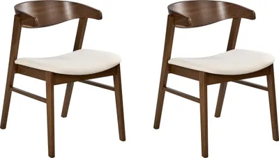 Produktbild von BELIANI Esszimmerstuhl 2er Set Dunkelbraun u. Cremeweiß Gummibaumholz Gepolstert mit Lehne Klassisches Design Holzstuhl mit Polstersitz