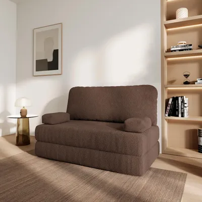 Produktbild von Masseno Schaumstoffsofa KESTE mit Schlaffunktion, Schlafsofa, Wohnzimmersofa, Couch, Sofa, Bettsofa, Bucle-Stoff – Braun QUELLE 25