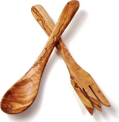 Produktbild von Salatbesteck aus Olivenholz mit langen Zanken 20 cm