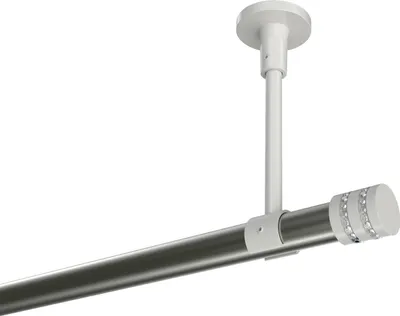 Produktbild von Interdeco Gardinenstange / Vorhangstange Edelstahl-Optik / Weiß, Typ Sonette Estana (Glitzerkappe) ohne Ringe, Deckenmontage, 20 mm Ø 1-läufig, 140 cm