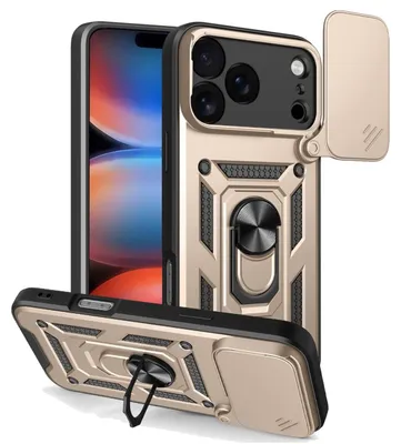 Productafbeelding van MobyDefend Hoesje - Geschikt voor iPhone 18 Pro Max - Pantsercase Met Draaibare Ring - Goud