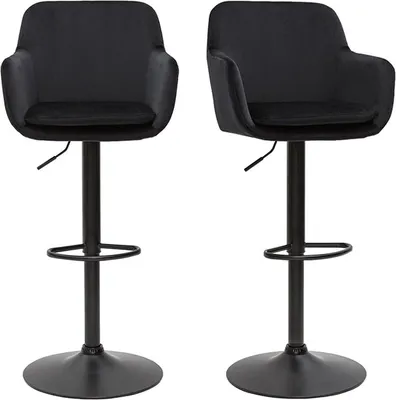 Produktbild von Miliboo - Barhocker höhenverstellbar schwarzer Samt und schwarzes Metall (2er-Set) AMIKA