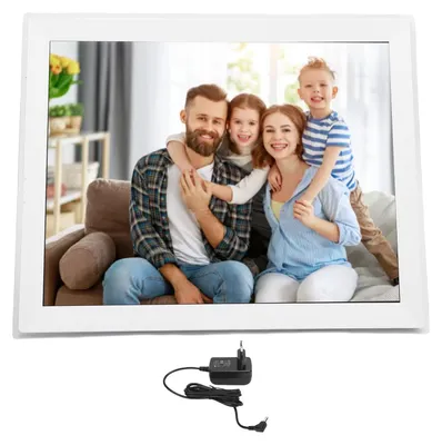 Zdjęcie produktu dla Cyfrowa ramka na zdjęcia, 15 cali, ekran dotykowy HD, 32 GB, automatyczne obracanie, możliwość montażu na ścianie, Wi-Fi, funkcja Smart Photo z aplikacją do odtwarzania filmów, wtyczka zgodna z normami UE