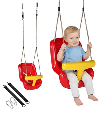 Image de Balançoire pour enfants, corde réglable, dossier haut, rouge