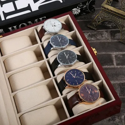 Produktbild von 10 Fächer aus Holz für Armbanduhren, Schmuckaufbewahrung, Organizer