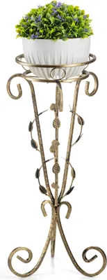 Zdjęcie produktu dla Kwietnik Metalowy Złoty 35x28x77cm Ręcznie Wykonany Vintage