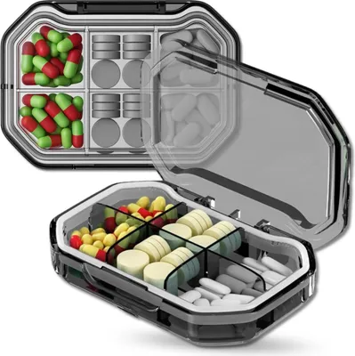 Productafbeelding van EDIBAZZAR | Zwarte medicijnbox-organizer voor 7 dagen, transparant