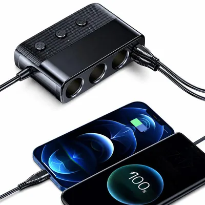 Produktbild von 12V/24V Zigarettenanzünder Verteiler – 3×12V, PD QC3.0, 4 USB – Mit Voltmeter und Schalter – für Auto und Wohnmobil