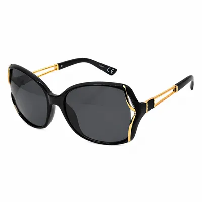 Produktbild von Damen Sonnenbrille Große Gläser Schwarz Oval Große Hochwertige Designer Brille Gold Schwarz mit Brillenbeutel