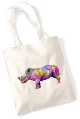 Produktbild von Huuraa Jutebeutel Nashorn Colorful 10 Liter Natural Baumwolle Tasche Geschenkidee