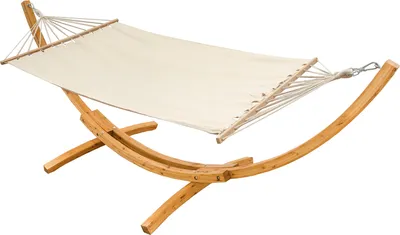 Produktbild von Hängematte mit Gestell 310x120cm - Holz Hängemattengestell