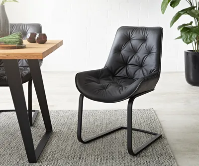 Produktbild von DELIFE Freischwinger Taimi-Flex Echt-Leder Schwarz Freischwinger flach Schwarz