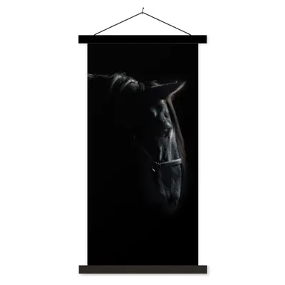 Produktbild von MuchoWow® Textilposter Pferd - Leicht - Schwarz 90x180 cm mit schwarzem Rahmen - Dekoration Wohnzimmer