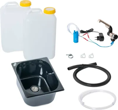 Produktbild von 230V Handwaschbecken schwarz Bausatz Spüle 325x265x150mm Barwig Chrom 19 Liter