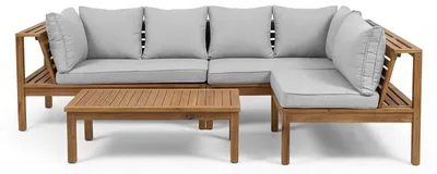Produktbild von home24 Loungeset - 4-teilig - Akazie Massiv / Webstoff - Braun / Beige
